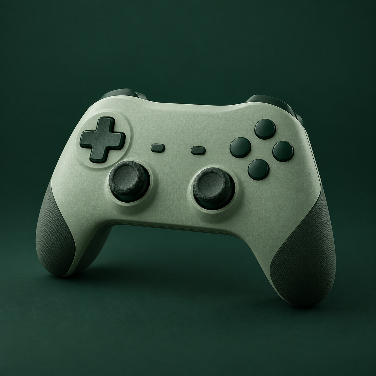 Sage-green game controller with dark textured grips